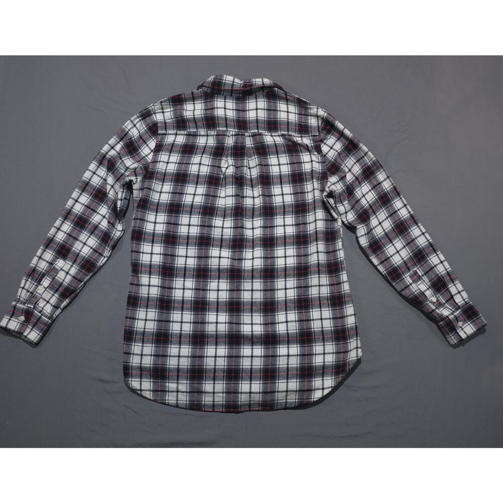 Banana Republic Womens Small Boyfriend Fit Flannel Shirt Plaid White Black - Picture 2 of 10